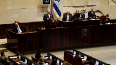 General view shows the plenum as Netanyahu speaks at the opening of the winter session of the Knesset in Jerusalem